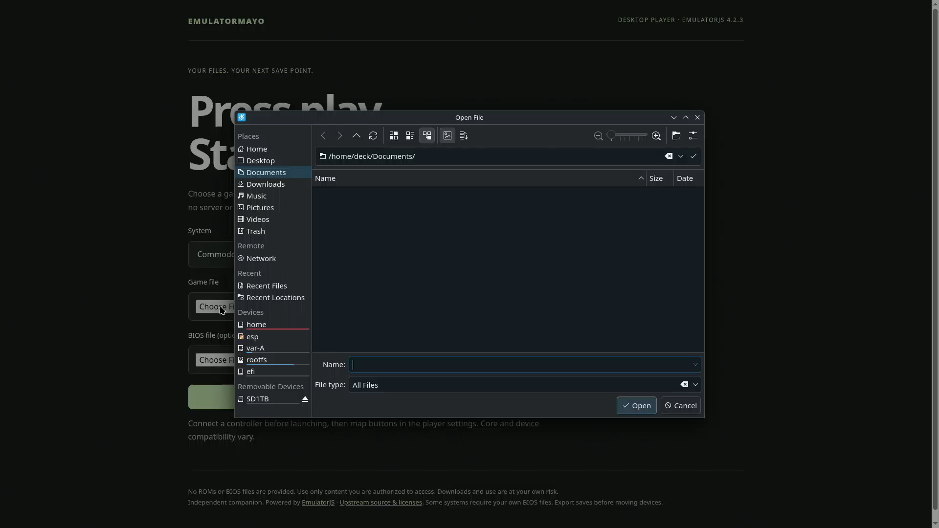 Native file picker on Steam Deck for choosing your local game